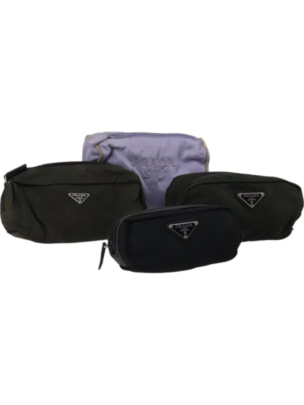 PRADA Pouch Nylon 4 Set Black Khaki purple